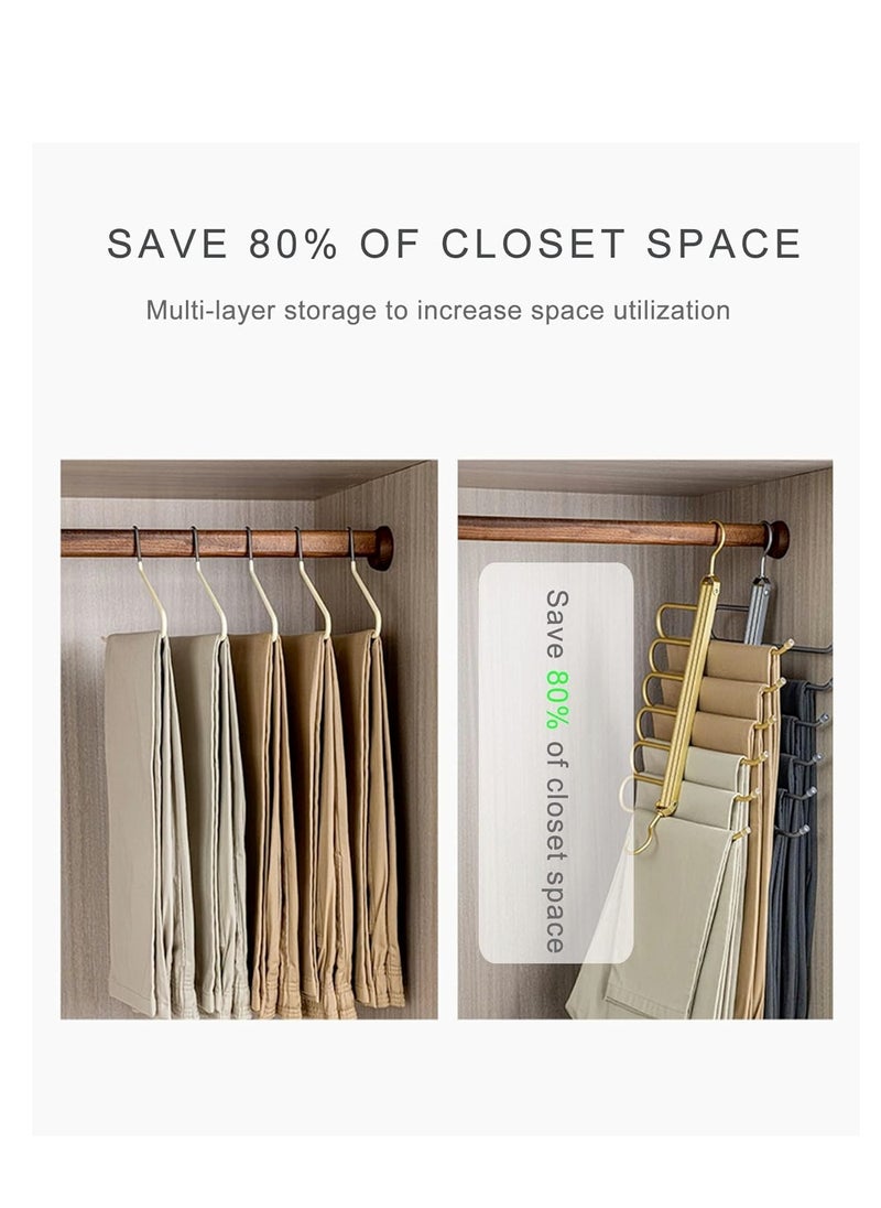 LEDIN - Pants Hangers Space Saving Pants Organizer for Closet and No Assembly Required Multi-Functional Pants Rack for Slacks Jeans Trousers Skits Scarf etc (Gold 1Pack) - Image 1