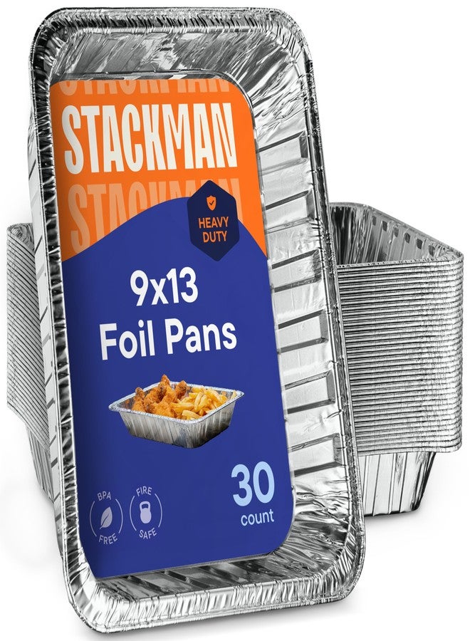 Stack Man Aluminum Pans 9x13 Disposable Aluminum Foil Pans [30-Pack] Large Baking Pan Trays - Heavy Duty Tin Tray Half Size Chafing Dishes. Food Containers for Roasting, Cooking, Heating or Steam Table - Image 1