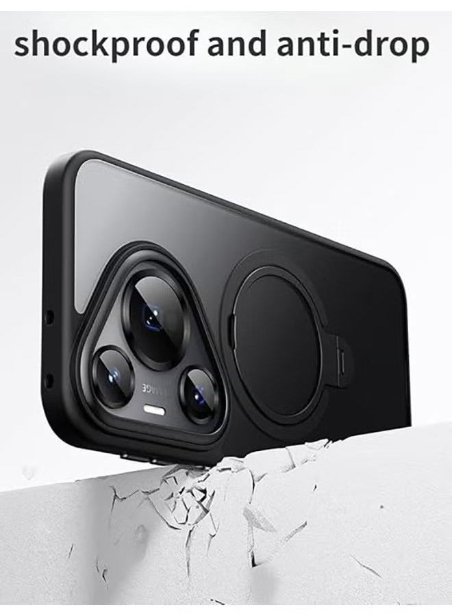 Magnetic Case Compatible with Huawei Pura 70 Pro 5G, With 360° Rotating Stand, Anti-Fingerprints, Anti-Fall Drop Protection, Supports Wireless Charging, Frosted Magnetic Phone Case (Black) - Image 3
