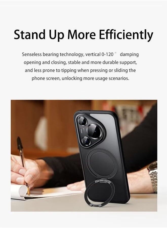 Magnetic Case Compatible with Huawei Pura 70 Pro 5G, With 360° Rotating Stand, Anti-Fingerprints, Anti-Fall Drop Protection, Supports Wireless Charging, Frosted Magnetic Phone Case (Black) - Image 5