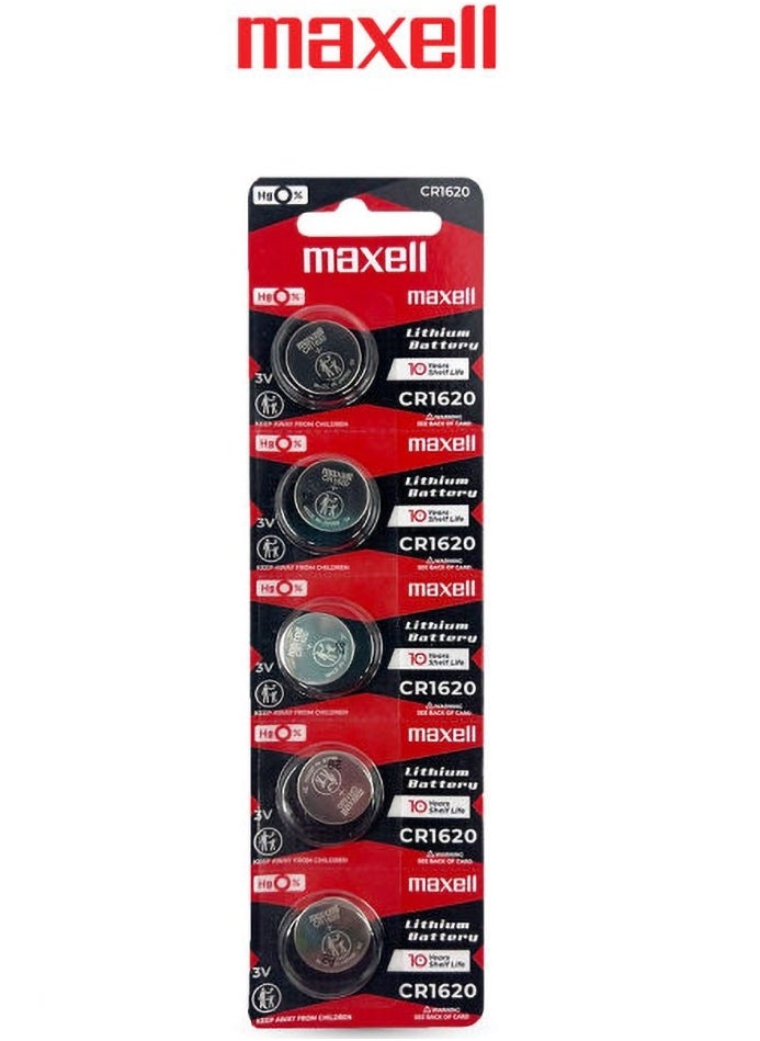 Maxell - Maxell CR 1620 Lithium Battery 3V - Pack of 5 - Image 1