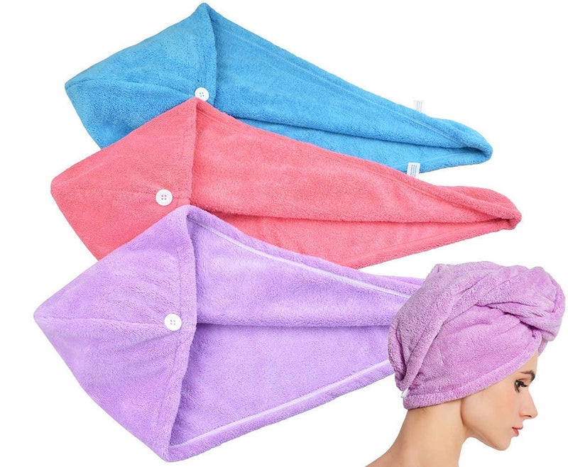FLERIFIC Hair Towel Wrap Absorbent Towel Hair Towel Hair-Drying Bathrobe Hair Warp Towel Microfiber Bath Towel Hair Dry Cap (Multicolor, Pack of 2) - Image 3