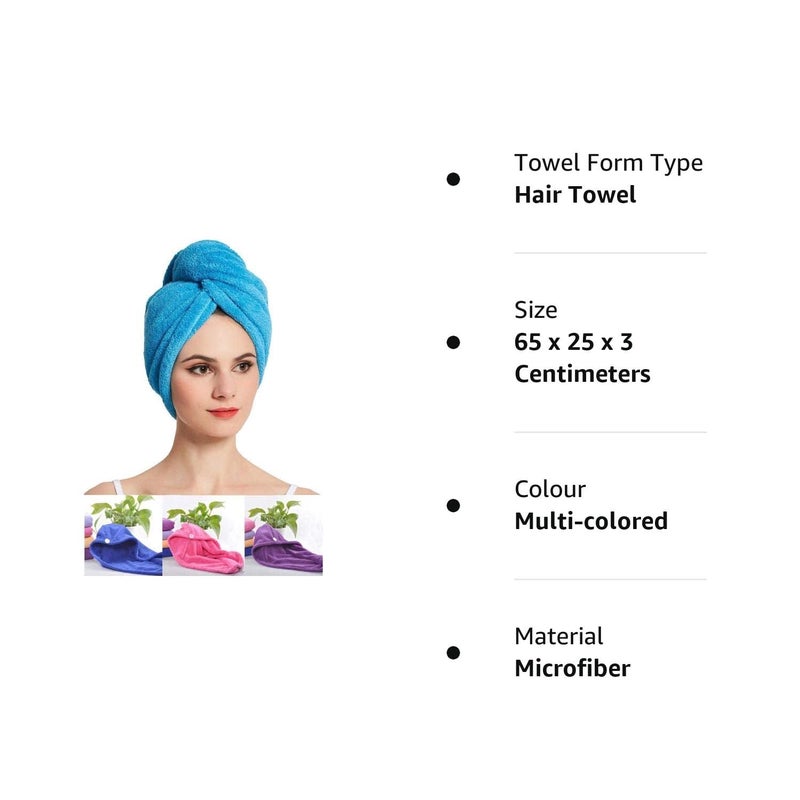FLERIFIC Hair Towel Wrap Absorbent Towel Hair Towel Hair-Drying Bathrobe Hair Warp Towel Microfiber Bath Towel Hair Dry Cap (Multicolor, Pack of 2) - Image 5