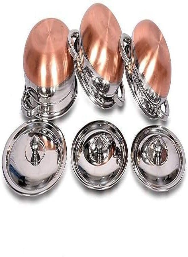 KRB,Stainless Steel Copper Bottom Handi Set of 3 Pcs with lid Kitchen - Image 2