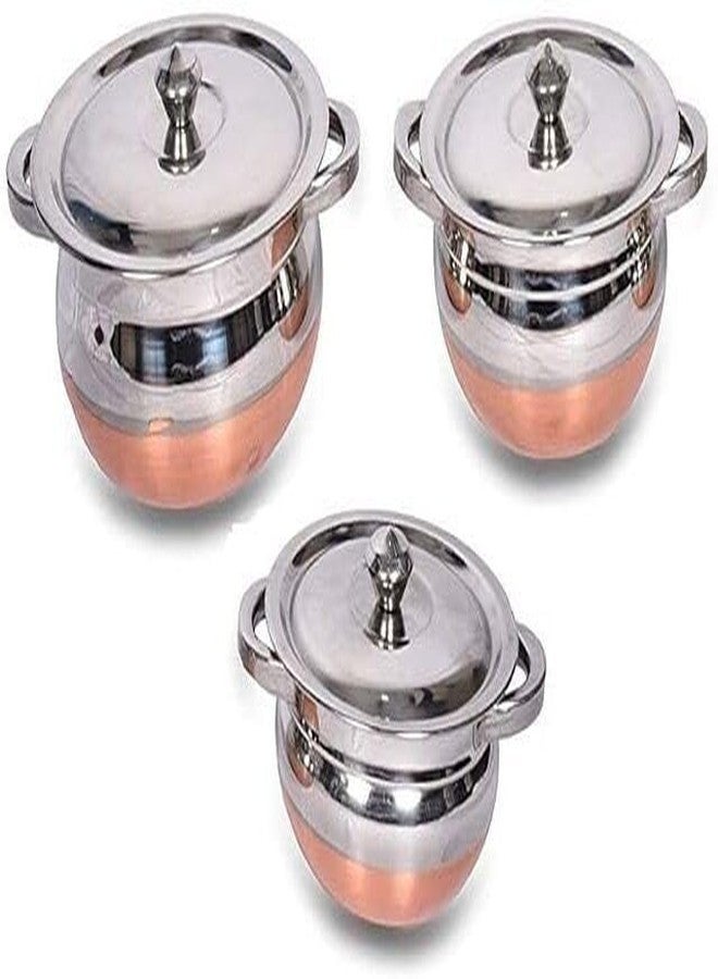 KRB,Stainless Steel Copper Bottom Handi Set of 3 Pcs with lid Kitchen - Image 1