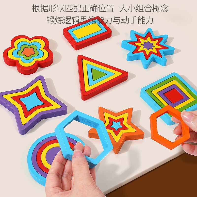 Young Children'S Geometric Shape Cognitive Puzzle Board Matching Toys Early Education Puzzle Baby Building Blocks 2 Boys And Girls 3-6 Years Old - Image 4