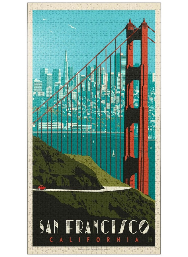 MyPuzzle.com MyPuzzle San Francisco: Golden Gate Bridge Skyline, Vintage Poster - Premium 1000 Piece Jigsaw Puzzle for Adults - Image 1