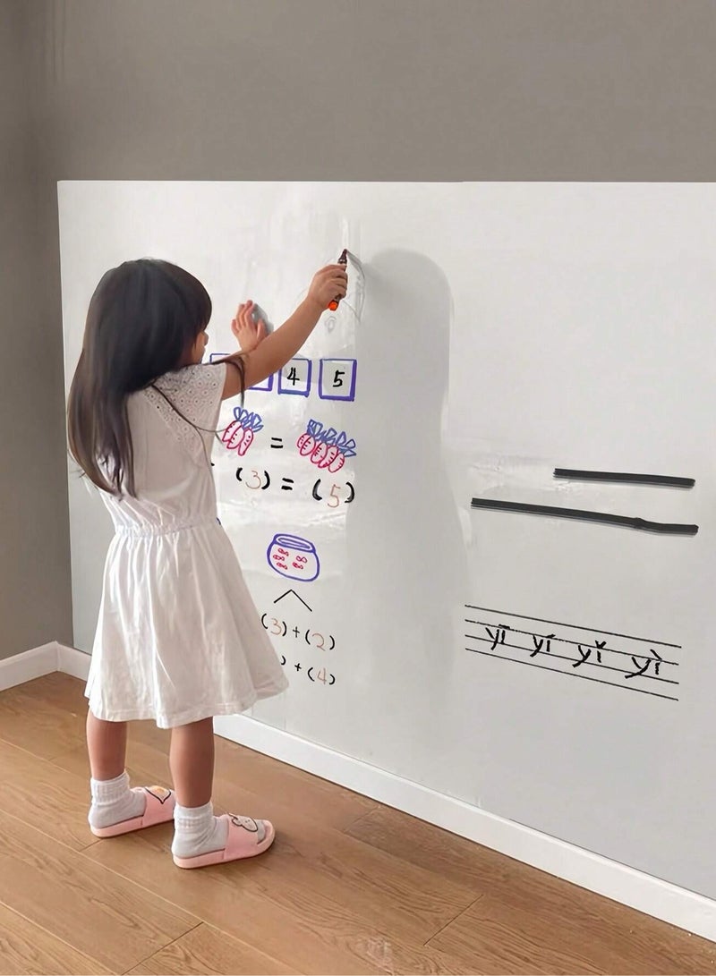 Whiteboard sticker that is easy to write on and wipe off. It encourages children to learn letters, numbers, and free drawing, enhancing their imagination and skills. Comes in size (2000×45 cm) with 2 whiteboard markers and an eraser - Image 1