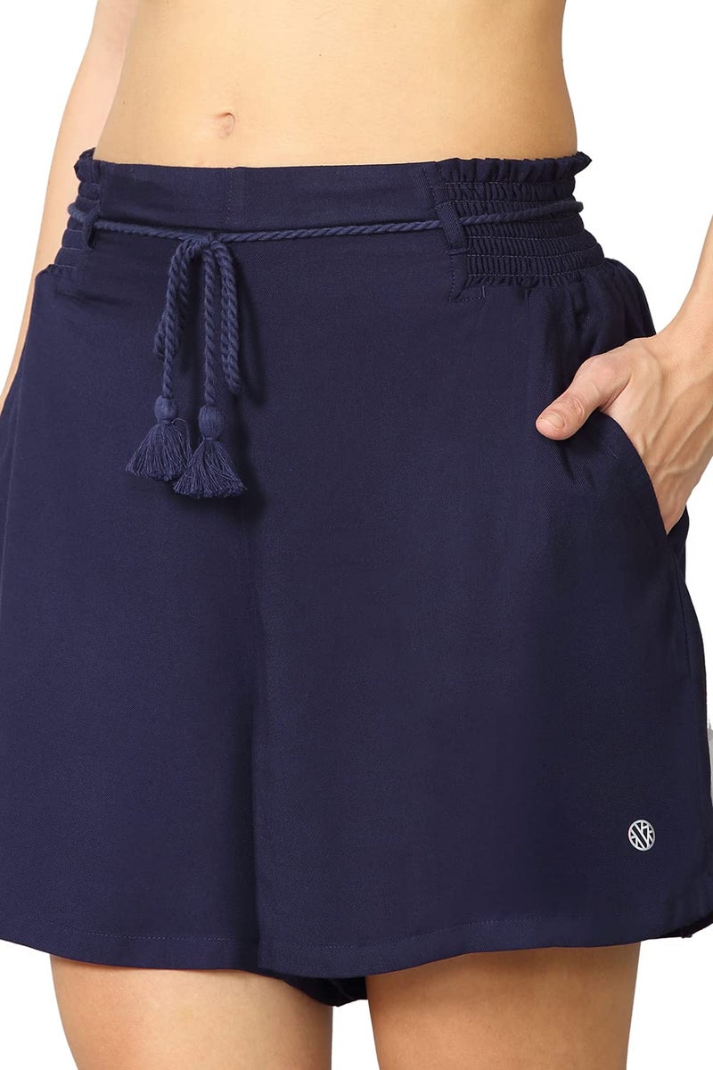 Van Heusen Women Lounge Shorts - 100% Viscose - Functional Pocket, Smocked Waistband, Soft Handfeel_55504_Blue_L - Image 5