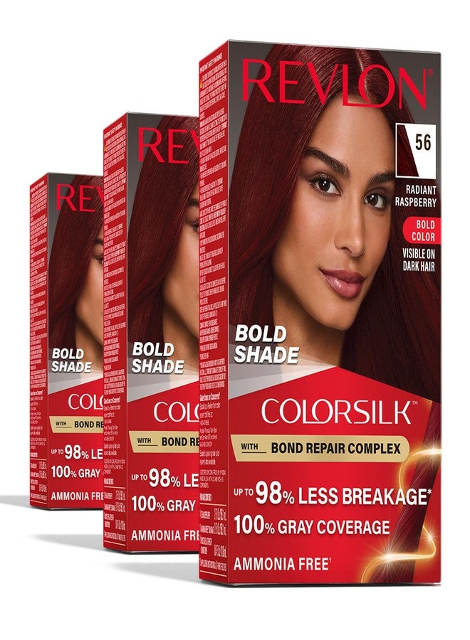 Revlon ColorSilk with Bond Repair Complex, Permanent Hair Color, 100% Gray Coverage, Ammonia Free Dye, Vegan Keratin, 56 Radiant Raspberry, 3 pack - Image 1