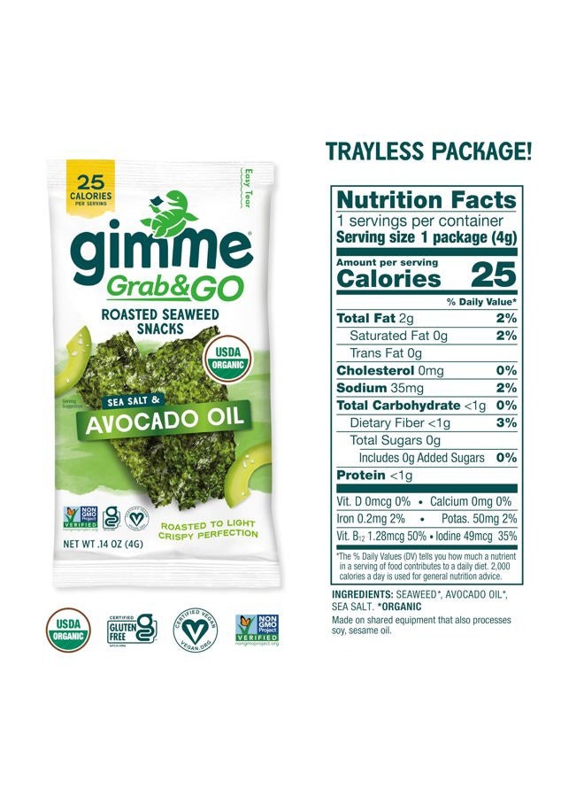 Gimme وجبات خفيفة من الأعشاب البحرية المحمصة العضوية الممتازة من جيمي، ملح البحر وزيت الأفوكادو، 5 قطع بدون صينية، كيتو، نباتي، خالي من الغلوتين، مصدر لأوميغا 3، وجبة خفيفة صحية أثناء التنقل للأطفال والبالغين - Image 5