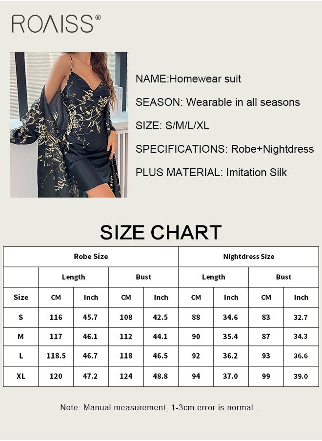 2-Piece Satin Printed Nightgown Knee Length Suspender Nightgown Classic Long Sleeved Cardigan Nightgown Babydoll Sleepwear Set - pzsku/Z9756DC98B16957D420FCZ/45/_/1712041113/9ffcb394-b03e-4d41-a989-fccf433dbf1f