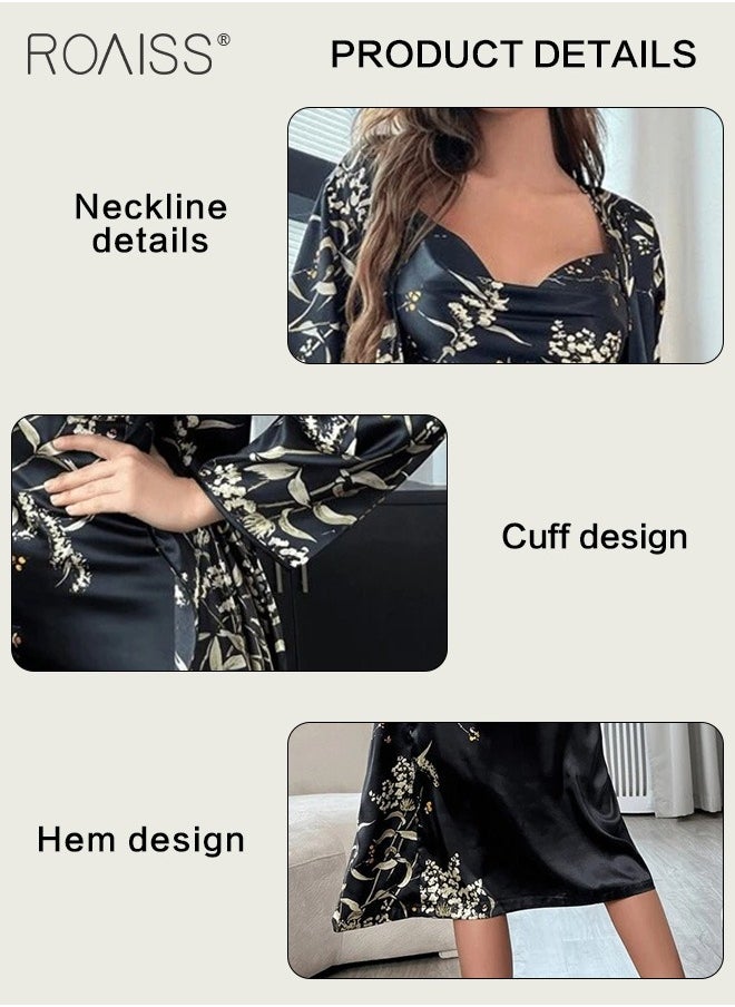 2-Piece Satin Printed Nightgown Knee Length Suspender Nightgown Classic Long Sleeved Cardigan Nightgown Babydoll Sleepwear Set - pzsku/Z9756DC98B16957D420FCZ/45/_/1712041144/5cf29d35-6a71-4991-b918-5c7d5fee550d