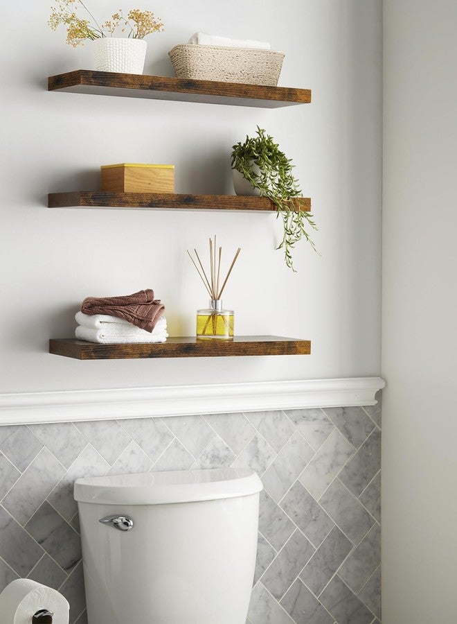 BAYKA Floating Shelves Set of 3, 22.5" Rustic Wood Wall Mounted Shelves for Bathroom, Bedroom, Living Room, Kitchen & Office, Hanging Display Shelf with 22 lbs Capacity (Rustic Brown) - Image 3