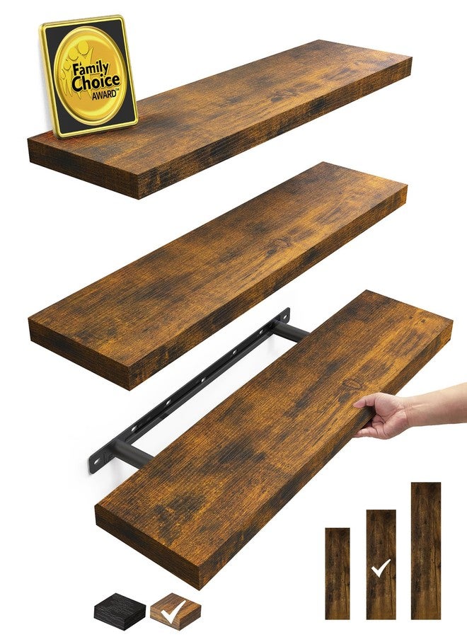 BAYKA Floating Shelves Set of 3, 22.5" Rustic Wood Wall Mounted Shelves for Bathroom, Bedroom, Living Room, Kitchen & Office, Hanging Display Shelf with 22 lbs Capacity (Rustic Brown) - Image 1