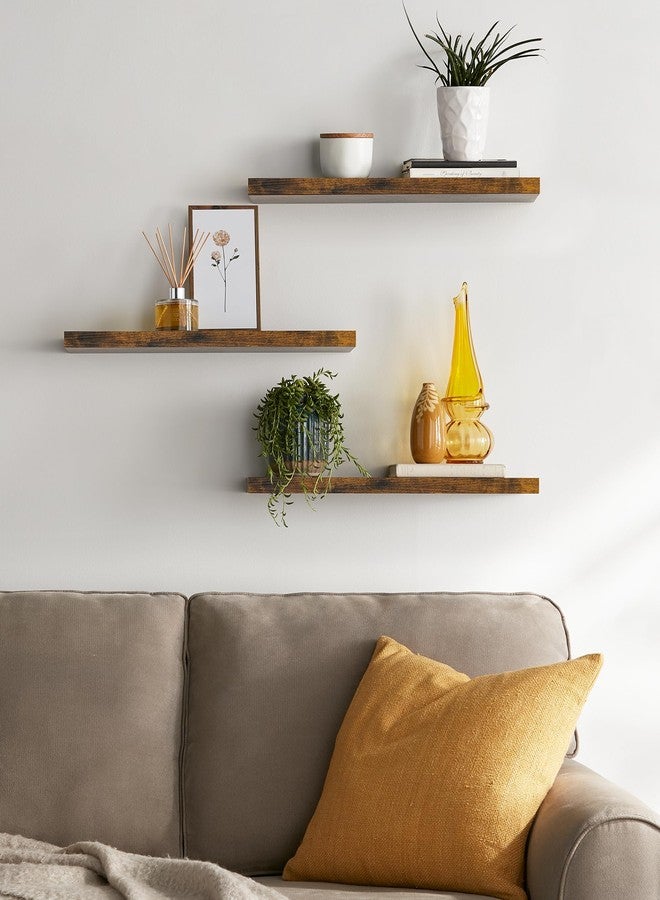 BAYKA Floating Shelves Set of 3, 22.5" Rustic Wood Wall Mounted Shelves for Bathroom, Bedroom, Living Room, Kitchen & Office, Hanging Display Shelf with 22 lbs Capacity (Rustic Brown) - Image 2