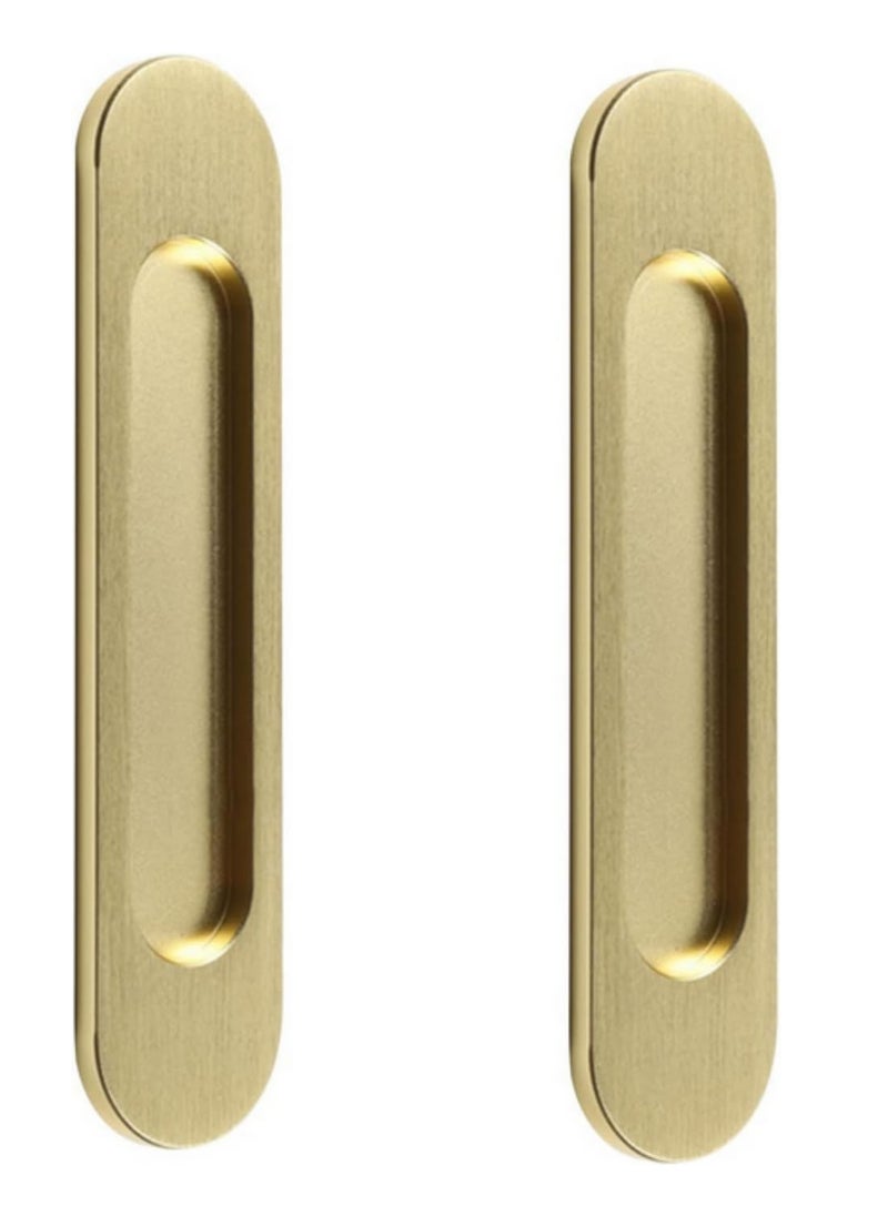 Generic 2Pcs Matte gold Aluminum Alloy Flush Pull Handle Punch-Free Self-Adhesive Sliding Door Pull for Barn Doors, Cabinets, Windows & Drawers, Oval Cabinet Handle, Easy Install No Drilling Required  - Image 1