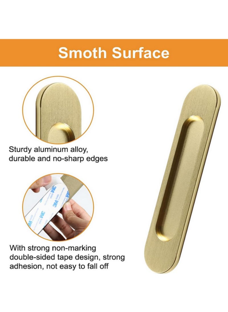 Generic 2Pcs Matte gold Aluminum Alloy Flush Pull Handle Punch-Free Self-Adhesive Sliding Door Pull for Barn Doors, Cabinets, Windows & Drawers, Oval Cabinet Handle, Easy Install No Drilling Required  - Image 2