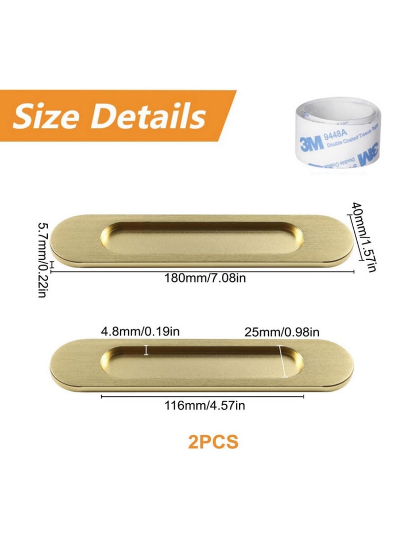 Generic 2Pcs Matte gold Aluminum Alloy Flush Pull Handle Punch-Free Self-Adhesive Sliding Door Pull for Barn Doors, Cabinets, Windows & Drawers, Oval Cabinet Handle, Easy Install No Drilling Required  - Image 3