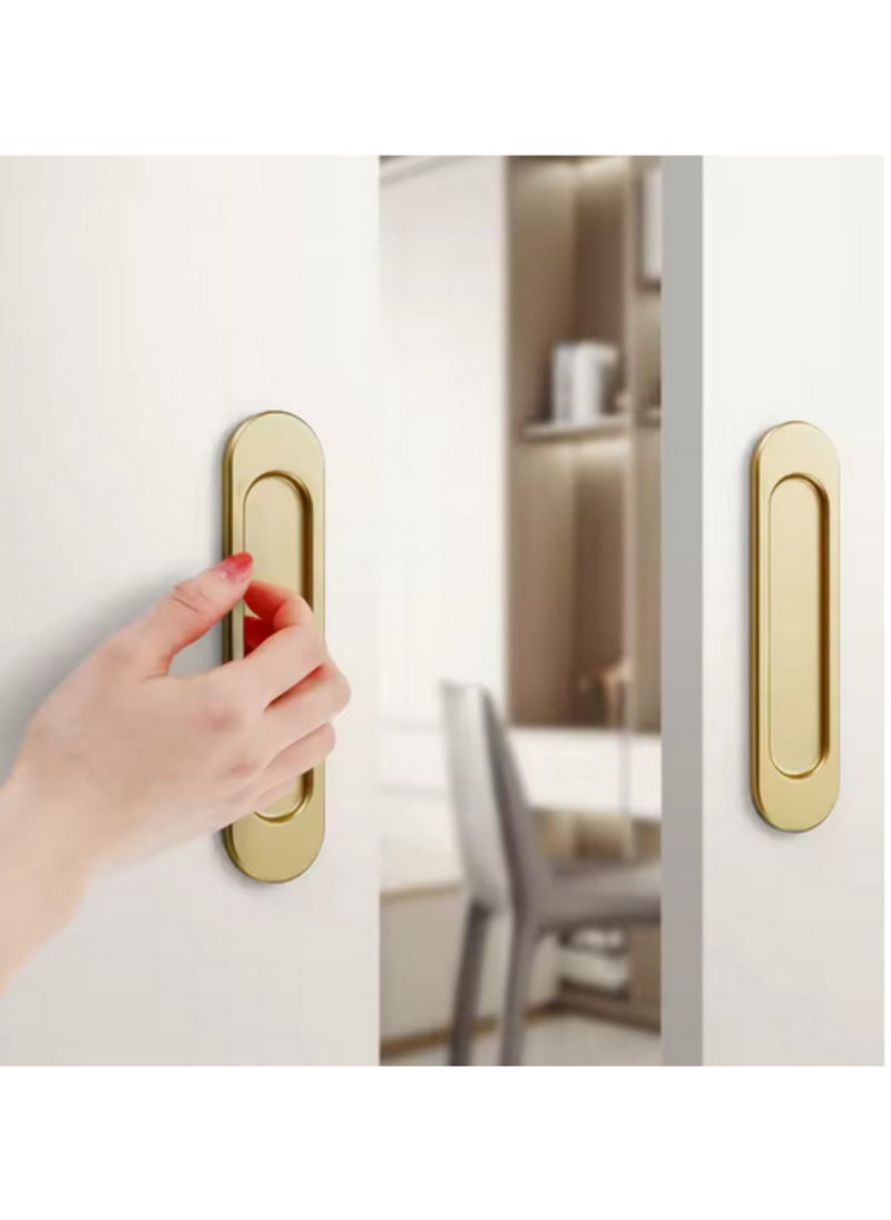 Generic 2Pcs Matte gold Aluminum Alloy Flush Pull Handle Punch-Free Self-Adhesive Sliding Door Pull for Barn Doors, Cabinets, Windows & Drawers, Oval Cabinet Handle, Easy Install No Drilling Required  - Image 5