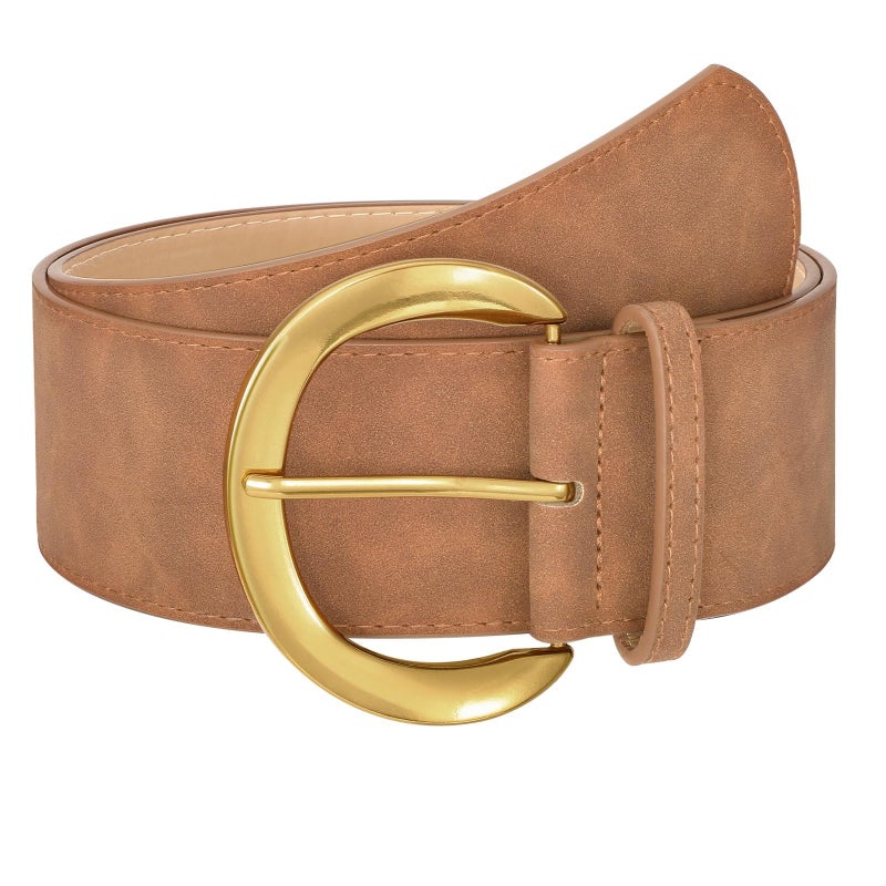 WHIPPY Womenâ€™s Wide Leather Belt for Dresses Fashion Casual Laides Thick Suede Belt with Gold Buckle, Brown, M - Image 1
