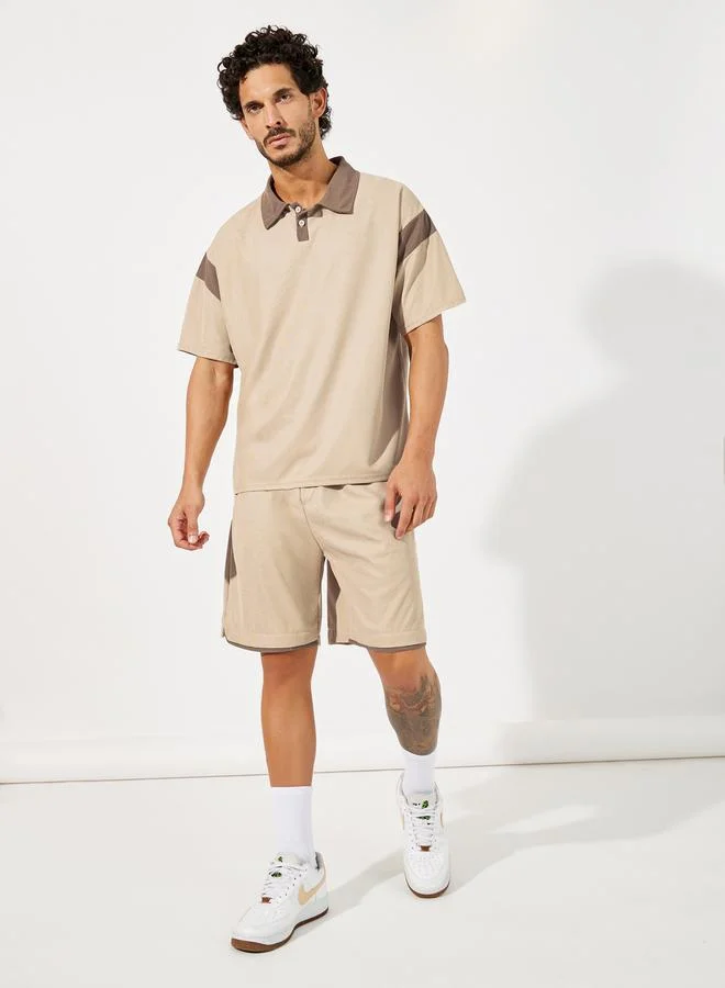 Styli Contrast Panel Dropped Shoulder Polo & Shorts Co-Ords