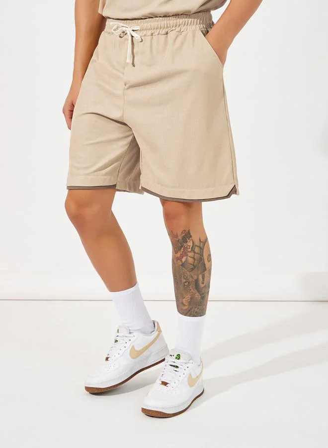 Styli Contrast Panel Dropped Shoulder Polo & Shorts Co-Ords