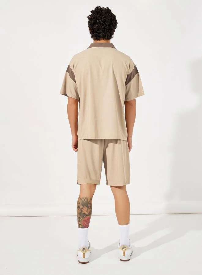 Styli Contrast Panel Dropped Shoulder Polo & Shorts Co-Ords