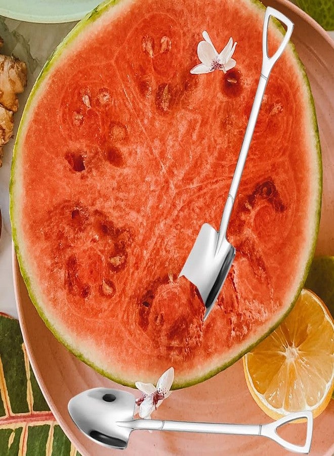 YangQian 2pcs Silver Shovel Spoons Set - Square & Pointed Dessert Spoons - Stainless Steel - Ice Cream, Cake, Melon Spoon - Silverware Set - Image 2
