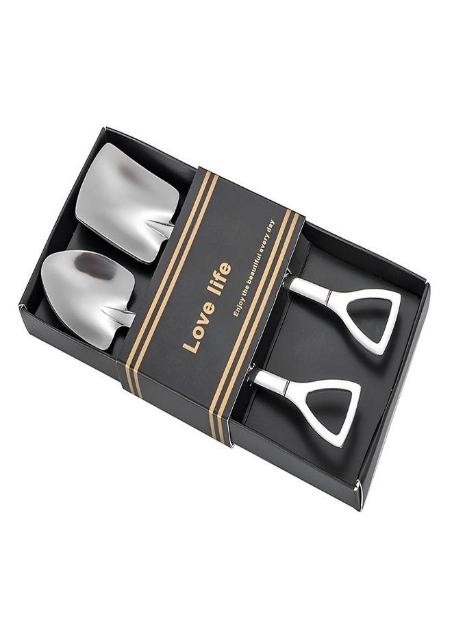 YangQian 2pcs Silver Shovel Spoons Set - Square & Pointed Dessert Spoons - Stainless Steel - Ice Cream, Cake, Melon Spoon - Silverware Set - Image 1