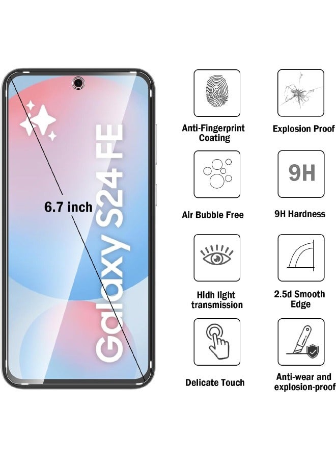 جلاس قطعتان من واقي الشاشة لهاتف Samsung Galaxy S24 FE، [صلابة 9H] [حساس للمس] [مضاد لبصمات الأصابع] [مضاد للخدش] [خالي من الفقاعات]، واقي شاشة زجاجي مقوى عالي الدقة لهاتف Samsung Galaxy S24 FE 5G مقاس 6.7 بوصة (معبأ، قطعتان) - Image 3