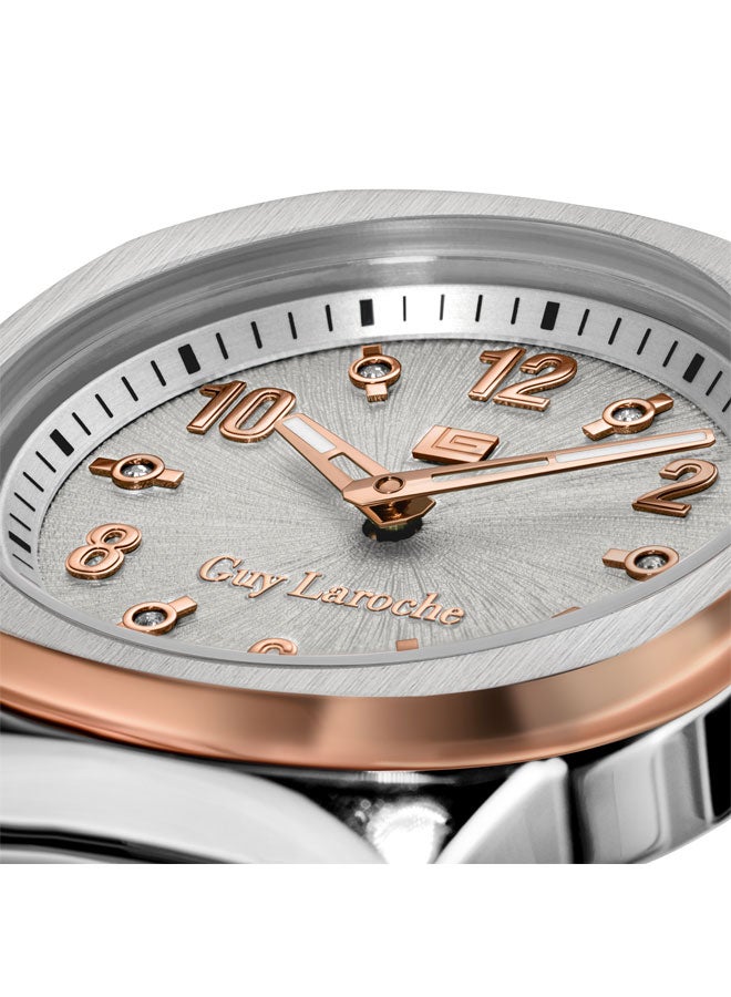 Guy Laroche Charlie 33mm Ladies Swiss Quartz Watch with White Silver Swirl Sunray Dial, Rose Gold-Plated Bracelet & Sapphire Glass  - Image 3
