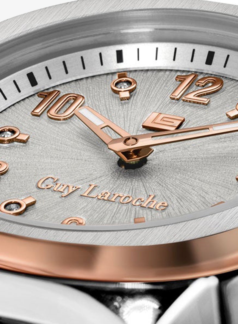 Guy Laroche Charlie 33mm Ladies Swiss Quartz Watch with White Silver Swirl Sunray Dial, Rose Gold-Plated Bracelet & Sapphire Glass - Image 3