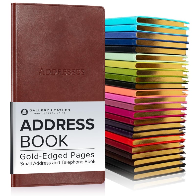 Gallery Leather Small Address Book with Alphabetical Tabs up to 403 Records, Leather Notebook Hardcover, Telephone and Address Books - 6x3.25, Pocket Address, Acadia Tan - Image 1