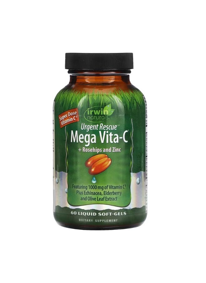 Irwin Naturals Urgent Rescue  Mega VitaC  Rosehips and Zinc 60 Liquid SoftGels  - Image 1