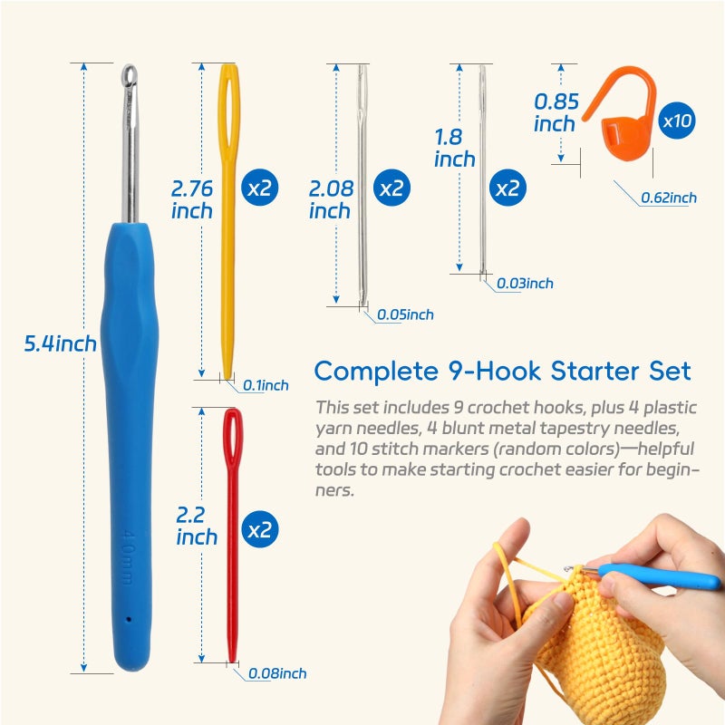 Flickzo 9PCS Ergonomic Crochet Hooks Set by Flickzo â€“ Aluminum Crochet Hook Set with Soft Silicone Handles (2-6mm), Crochet Kit for Beginners with Crochet Tools & Knitting Accessories - Image 3