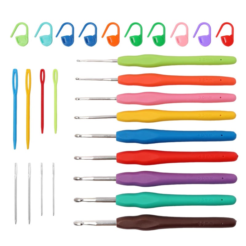 Flickzo 9PCS Ergonomic Crochet Hooks Set by Flickzo â€“ Aluminum Crochet Hook Set with Soft Silicone Handles (2-6mm), Crochet Kit for Beginners with Crochet Tools & Knitting Accessories - Image 1