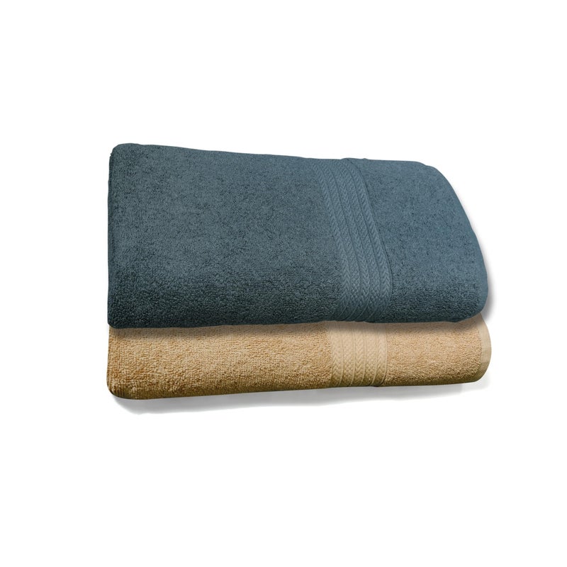 Dreamscape 100% Cotton 550 GSM Bath Towel Set of 2, Size 70 x 145 cm, Light Grey & Beige - Image 1