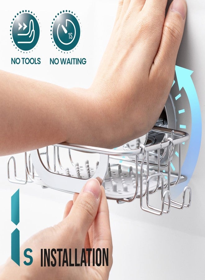 TAILI Bar Soap Holder Suction Cup with Hooks and Silicone Soap Saver Pad for Bath Shower Wall, Shampoo Caddy for Bathroom, Tub, Kitchen, Rustproof Stainless Steel Sponge Holder, Silver - Image 2