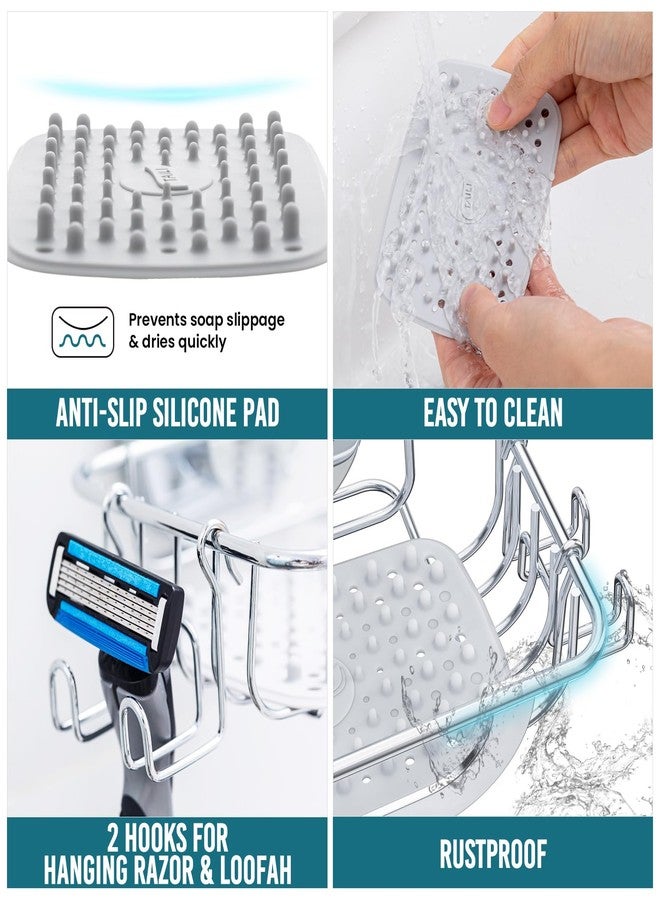 TAILI Bar Soap Holder Suction Cup with Hooks and Silicone Soap Saver Pad for Bath Shower Wall, Shampoo Caddy for Bathroom, Tub, Kitchen, Rustproof Stainless Steel Sponge Holder, Silver - Image 3