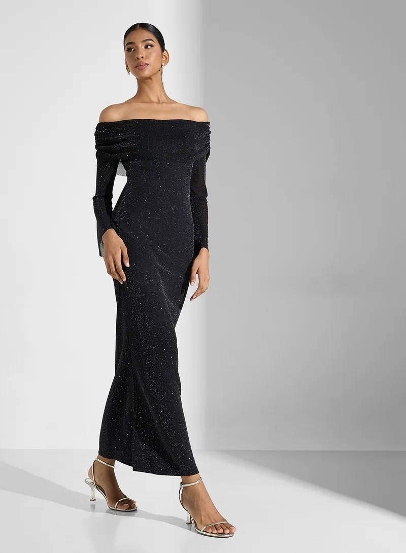 جينجر Off Shoulder Draped Bodycon Dress