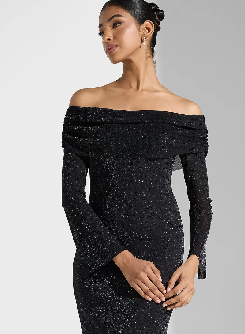 جينجر Off Shoulder Draped Bodycon Dress