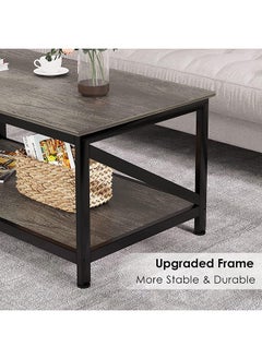 SKY-TOUCH Coffee Table with Storage Shelf,Modern Central Table with 2 Tier Shelves,Black Metal Table Legs, Wooden Tabletop and Metal Frame,Industrial Wooden Coffee Table,100 * 55cm  - Image 4