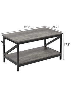 SKY-TOUCH Coffee Table with Storage Shelf,Modern Central Table with 2 Tier Shelves,Black Metal Table Legs, Wooden Tabletop and Metal Frame,Industrial Wooden Coffee Table,100 * 55cm  - Image 3