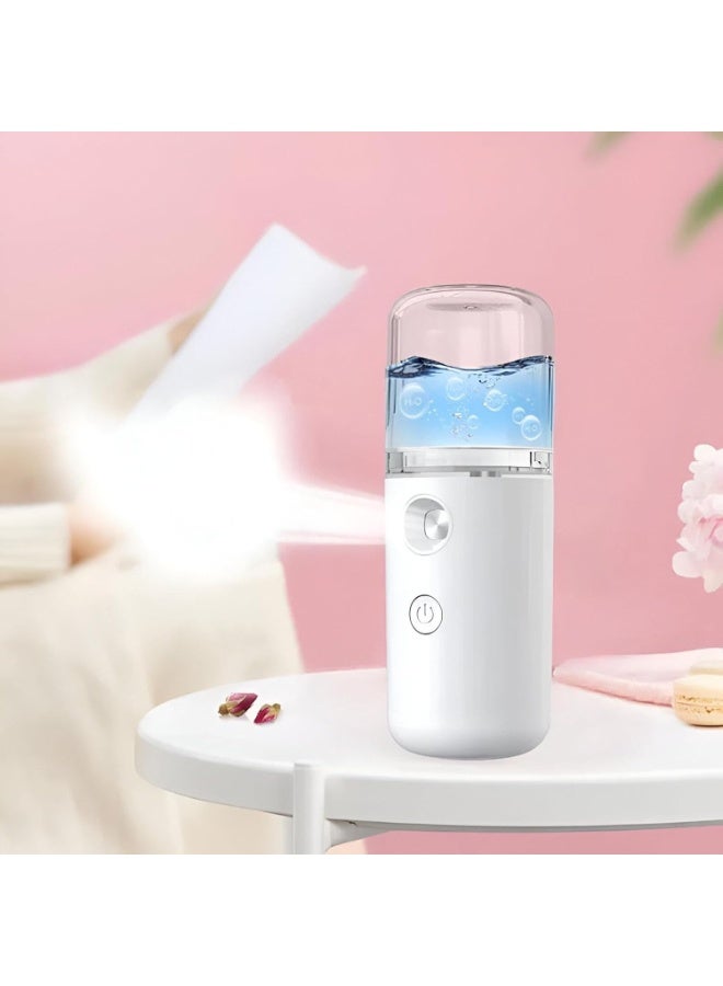 بخاخ نانو ميست محمول لترطيب الوجه - جهاز بخار للوجه برذاذ بارد قابل لإعادة الشحن عبر USB مع خزان مياه شفاف 30 مل لتثبيت المكياج والعناية بالبشرة - Image 1