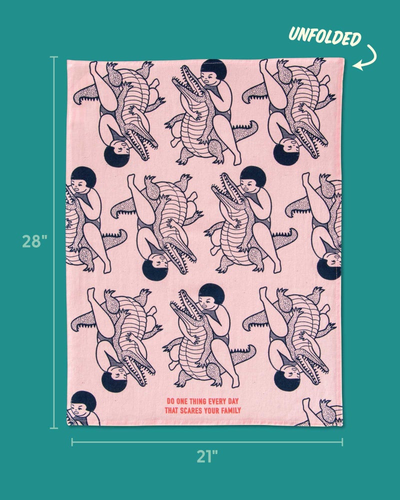 Blue Q Do One Thing Everyday That Scares Your Family Dish Towel - Funny Kitchen Towels, 100% Cotton, Durable, Soft & Super Absorbent, Machine Washable, Screen-Printed, Gift Ideas, Size 28" x 21" - Image 2