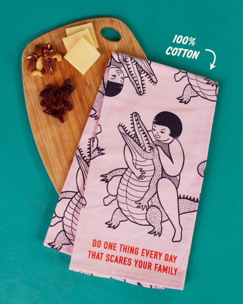 Blue Q Do One Thing Everyday That Scares Your Family Dish Towel - Funny Kitchen Towels, 100% Cotton, Durable, Soft & Super Absorbent, Machine Washable, Screen-Printed, Gift Ideas, Size 28" x 21" - Image 4