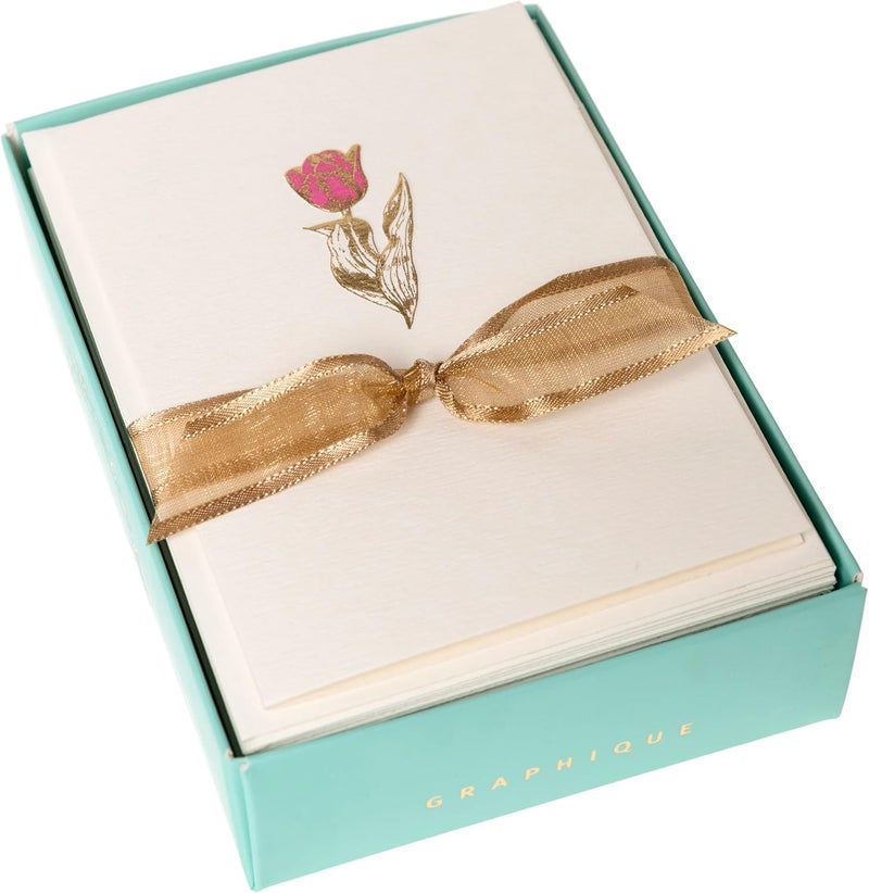 Graphique Tulip Cards | Pack of 10 Cards with Envelopes | Blank Inside | All Occasion Greetings | La Petite Presse Collection | Embossing and Gold Foil Accents | Boxed Set | 3.25" x 4.75" - Image 3