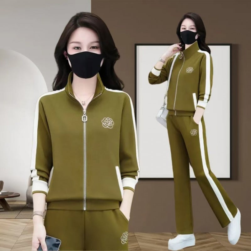 طقم ملابس رياضية نسائي من قطعتين مع جاكيت بياقة لابيل وتوب بأكمام بتلات - Image 4