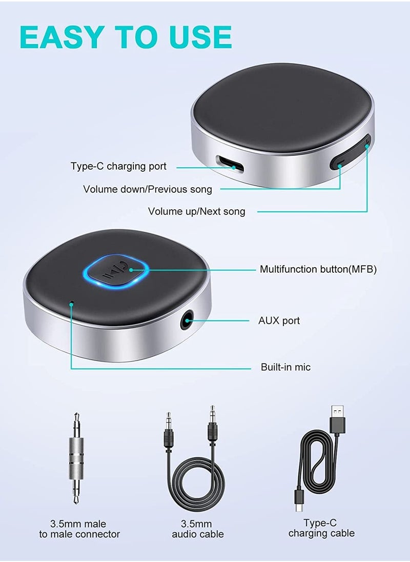 Generic - Bluetooth Adapter, Mini AUX Bluetooth 5.0 Receiver for Music Streaming, Hands-free Calls, Dual Connection, 12H Playtime, Car Bluetooth Aux Adapter, Home Stereo, Wired Headphones, Speaker - Image 1